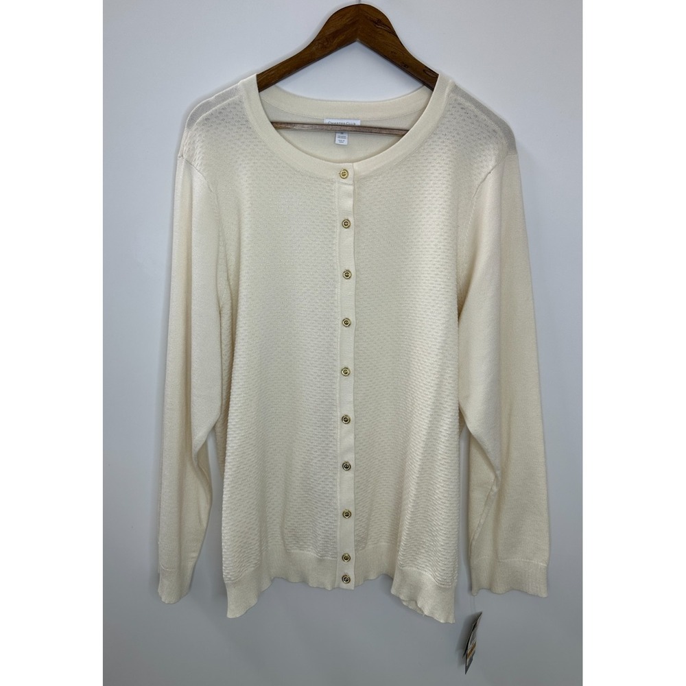NEW Charter Club Textured Gold Button-Front Cardigan Sweater Cream Plus Size 3X - Picture 2 of 11